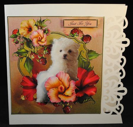 Maltese Puppy & Flowers Topper with Decoupage by Yvonne Middleton
