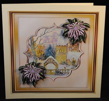 Romantic Snowscene Church Topper Lilac Poinsettias by Yvonne Middleton