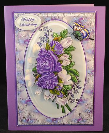 Lilac Rose Bouquet in Oval Dome Card Front by Yvonne Middleton