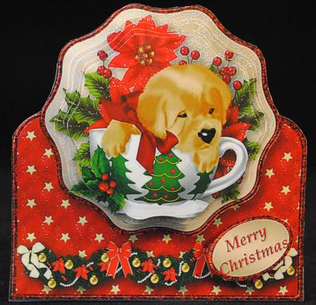 Christmas Puppy - Stand-up Wavy Pyramid Card Mini Kit by Yvonne Middleton