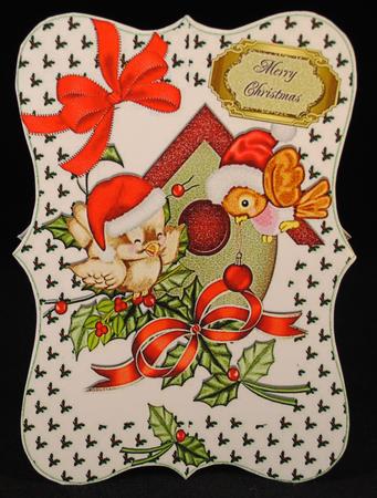 Lovely Christmas Robins with Holly Bracket Card and Insert by Yvonne Middleton