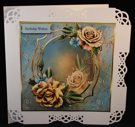 Rose and Pearl 7x7 Card with Decoupage by Yvonne Middleton