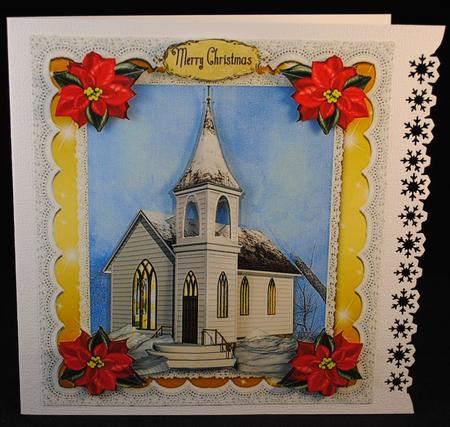 Beautiful White Christmas Church 8x8 by Yvonne Middleton