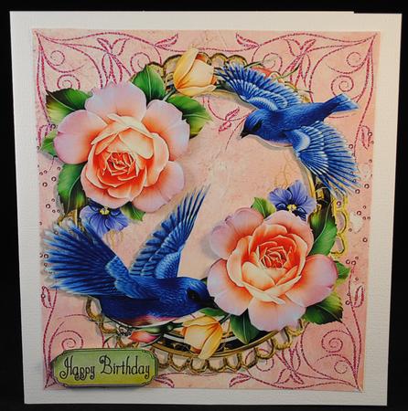 Beautiful Peach Rose's & Blue Birds 8x8 by Yvonne Middleton