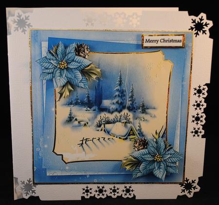 Blue Christmas and Snow 7x7 Card with Decoupage by Yvonne Middleton