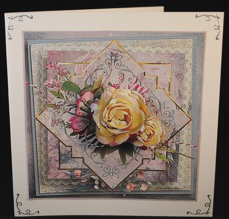 Lemon Tinted Rose 7x7 Card with Decoupage by Yvonne Middleton
