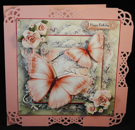 Pink Blossom Butterflies Card Front Kit by Yvonne Middleton