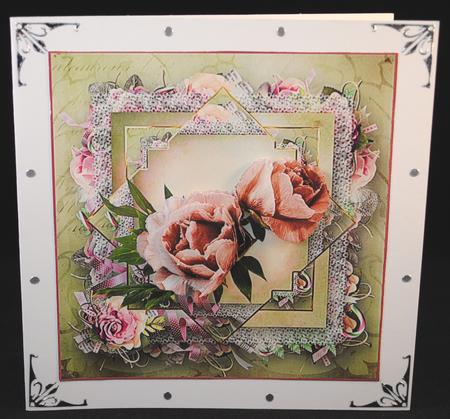 Pink Roses 7x7 Card with Decoupage by Yvonne Middleton