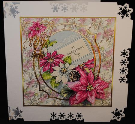 Bells and Poinsettias 7x7 Card with Decoupage by Yvonne Middleton