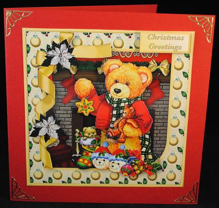 Teddy's Christmas Decoupage Card Front by Yvonne Middleton