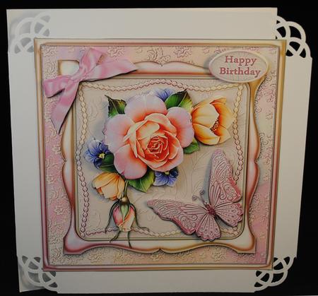 Rose and Butterfly in Pearl Frame Card Front by Yvonne Middleton