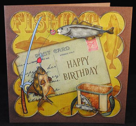 Gold Fishing Happy Birthday 8in Decoupage Step by Step by Yvonne Middleton