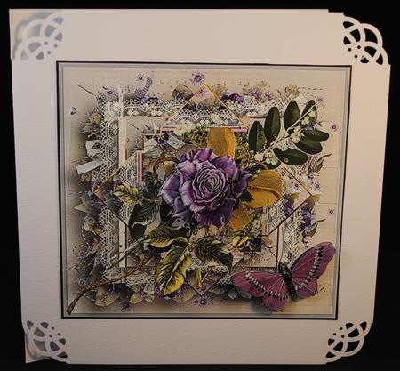 Purple Rose and Butterfly 7x7 Card by Yvonne Middleton
