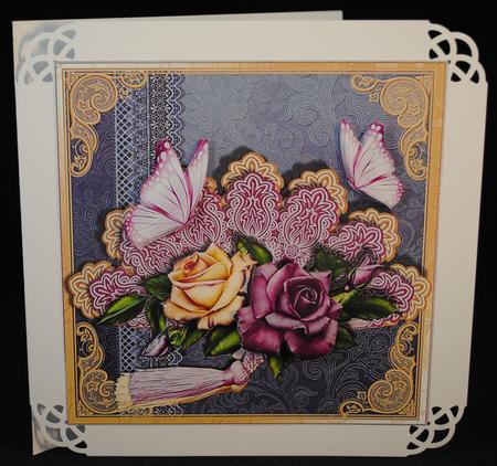 Lilac and Peach Fan with Roses Topper by Yvonne Middleton