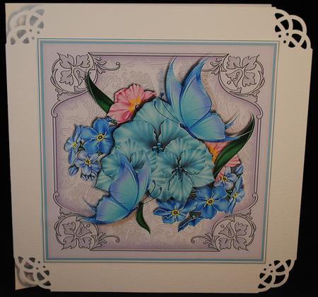 Blue Flora and Flutters Card Topper by Yvonne Middleton
