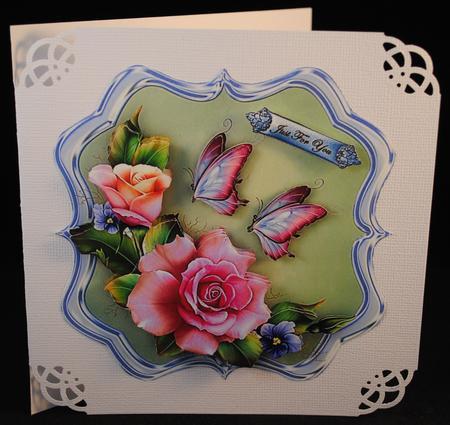 Scallop Topper Pink Roses & Buttrflies by Yvonne Middleton