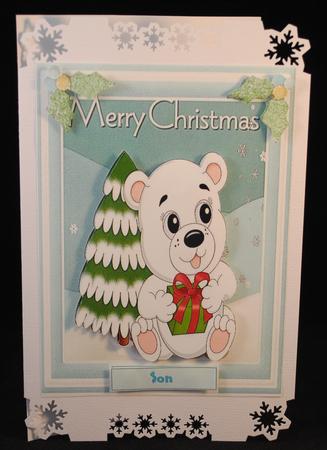 Lovely Baby Bear with Present in the Snow by Yvonne Middleton