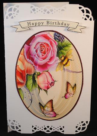Oval Pyramage Pink Rose and Butterflies 103 by Yvonne Middleton