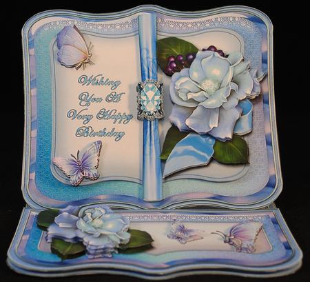 Blue and Lilac Rose Book Easel Card Kit by Yvonne Middleton