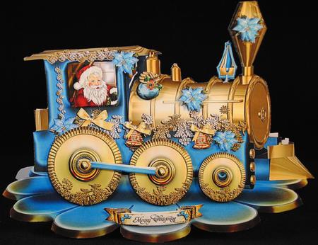 Christmas Blue Train with Santa Card Kit by Yvonne Middleton
