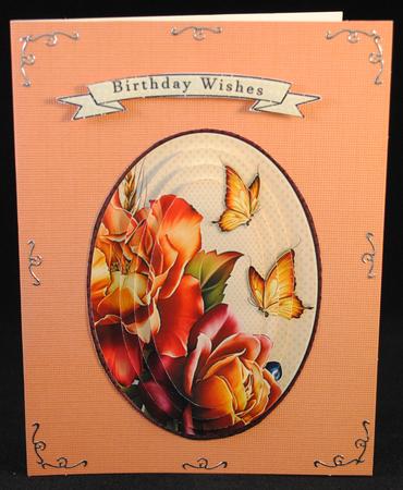 Oval Pyramage Autumn Rose and Butterflies 104 by Yvonne Middleton
