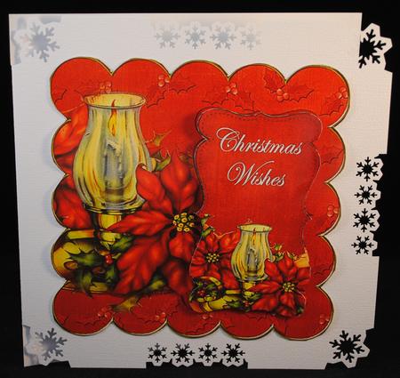 Red Candle Lantern Christmas Wishes 8in Scallop Topper by Yvonne Middleton