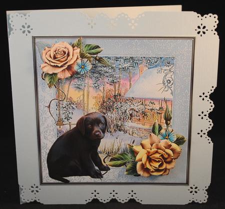 Labrador Pup & Winter Scene by Yvonne Middleton