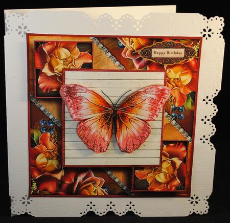 Cardtopper Flowers & Butterfly Pink 666 by Yvonne Middleton
