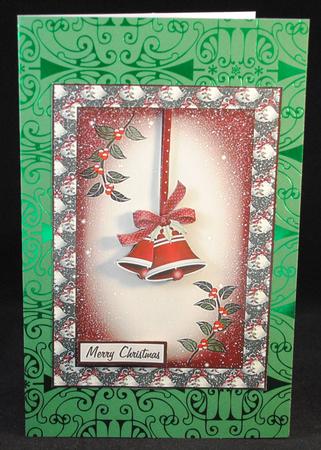 Xmas Bells Card Front with Pyramage by Yvonne Middleton