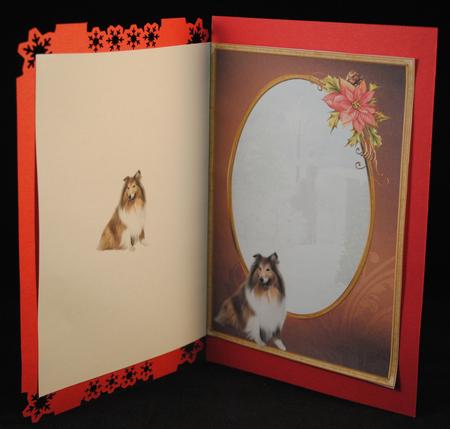 Collie & Poinsettia Christmas Card Insert by Yvonne Middleton