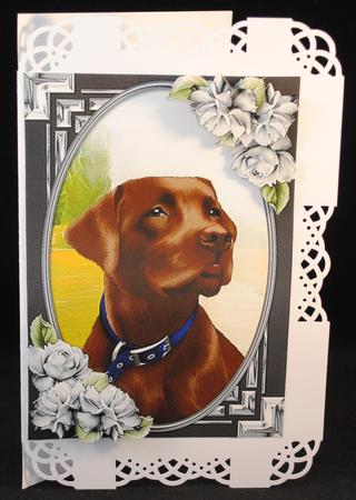 Chocolate Labrador Card Front with Gift Tag by Yvonne Middleton