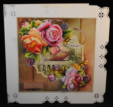 English Roses 7x7 Card with Decoupage by Yvonne Middleton