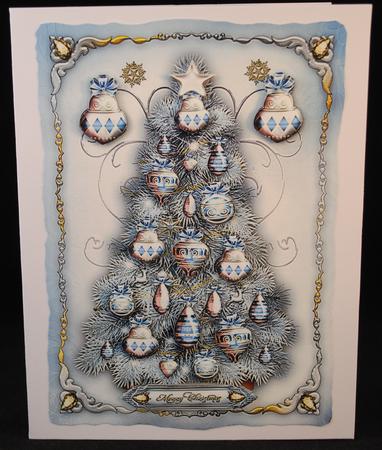 Silver Christmas Tree with Decorations Card Kit by Yvonne Middleton