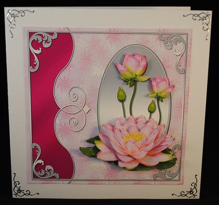 Pink Water Lilies Side Border Card Front by Yvonne Middleton
