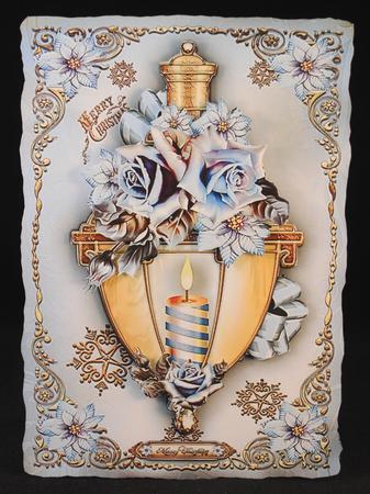 Winter Christmas Lamp with Roses and Poinsettias by Yvonne Middleton