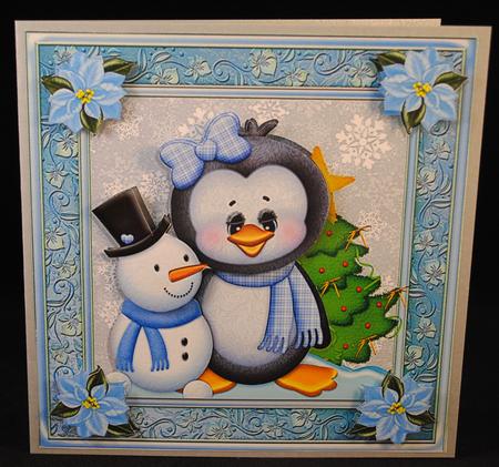 Gorgeous Penguin with Snowman 8x8 by Yvonne Middleton