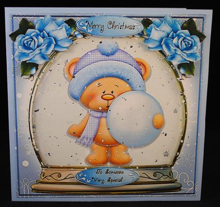Teddy Bear Snow Globe with Snowball Blue 8x8 by Yvonne Middleton