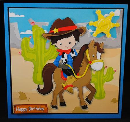 Yee-haw Cowboy Riding a Horse 8x8 by Yvonne Middleton