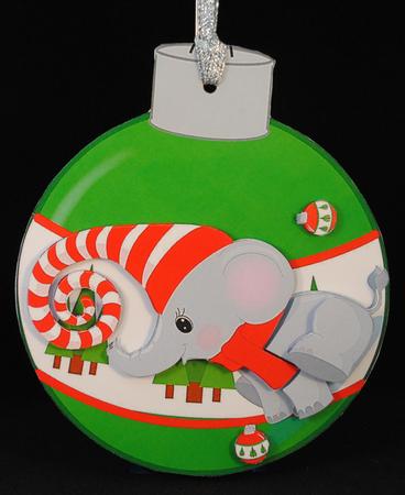 Christmas Baby Elephant Bauble Shaped Card by Yvonne Middleton
