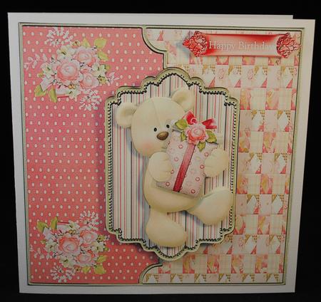 Birthday Bear 7x7 Card with Decoupage by Yvonne Middleton