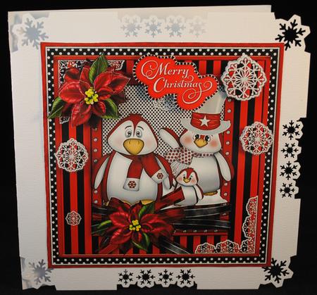 Christmas Penguins 8x8 Card Front by Yvonne Middleton