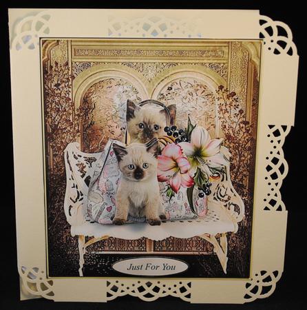 Waiting Cute Kittens Topper with Decoupage by Yvonne Middleton
