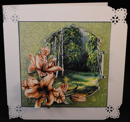 Lily and Woodland Card Front with a Topper by Yvonne Middleton