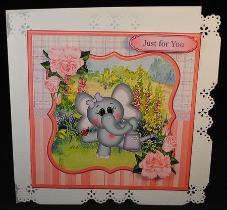 Cute Elephant Watering the Garden Card Topper & Decoupage by Yvonne Middleton