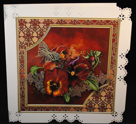 Velvety Pansies Decoupage Card Front by Yvonne Middleton