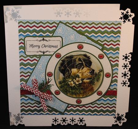 Christmas Chevron Vintage Dog Card Front by Yvonne Middleton