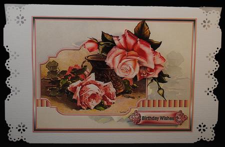 Pink Rose and Jug Card with Decoupage by Yvonne Middleton