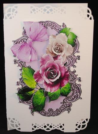 Lilac and Cream Roses on Ornate Plaque by Yvonne Middleton