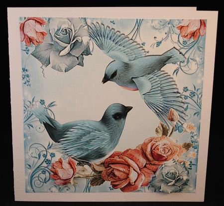 Pretty Blue Birds with Sparkle Roses and Pink 8x8 by Yvonne Middleton