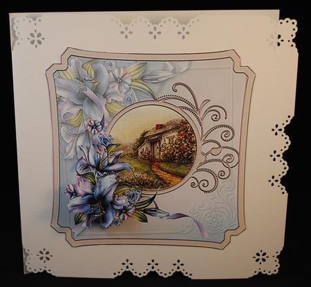 Winter Lilies 7x7 Card with Decoupage by Yvonne Middleton